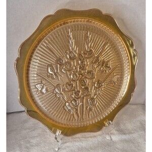 JEANETTE GLASS IRIS AND HERRINGBONE IRIDESCENT CAKE PLATE 12"